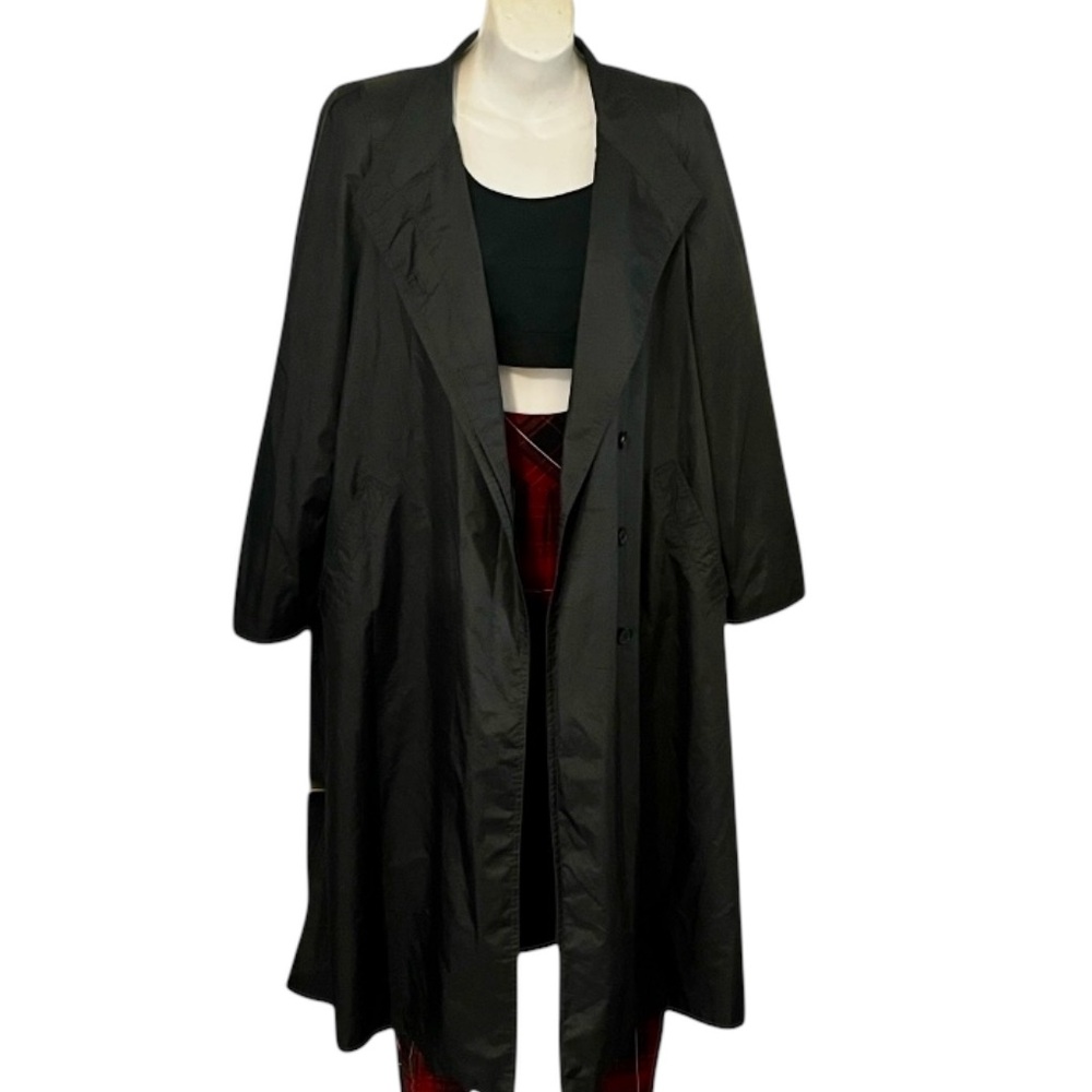 Luba Vintage Womans Black Nyon Asymmetrical Long Quilted Trench Rain Coat 9/10 - Picture 15 of 15